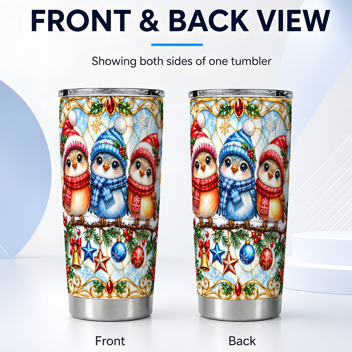 #pl[20oz|Steel] Christmas Owl Tumbler 20oz, Winter Bird Tumbler, Stainless Steel Travel Cup