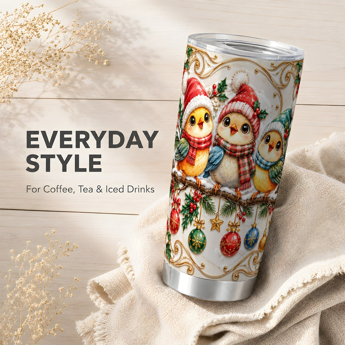 Chick Tumbler 20oz, Winter Bird Tumbler, Stainless Steel Travel Cup