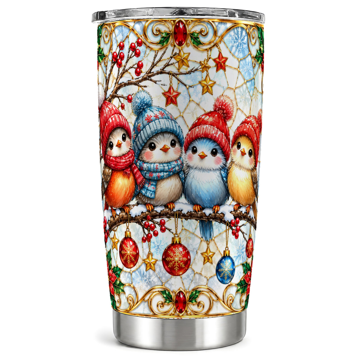 Bird Tumbler 20oz, Winter Songbird Tumbler, Stainless Steel Travel Cup