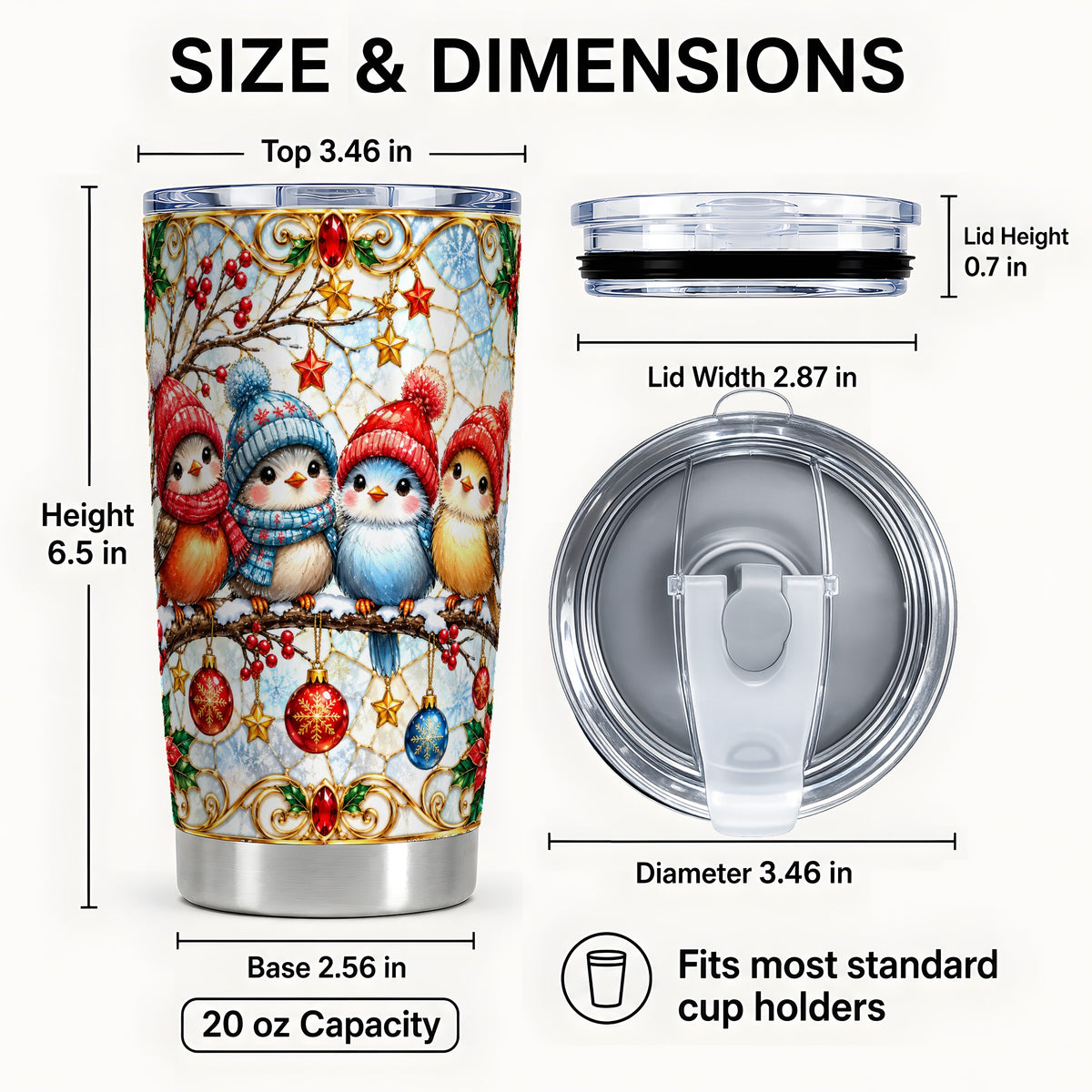 #pl[20oz|Steel] Bird Tumbler 20oz, Winter Songbird Tumbler, Stainless Steel Travel Cup