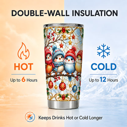 Bird Tumbler 20oz, Winter Songbird Tumbler, Stainless Steel Travel Cup
