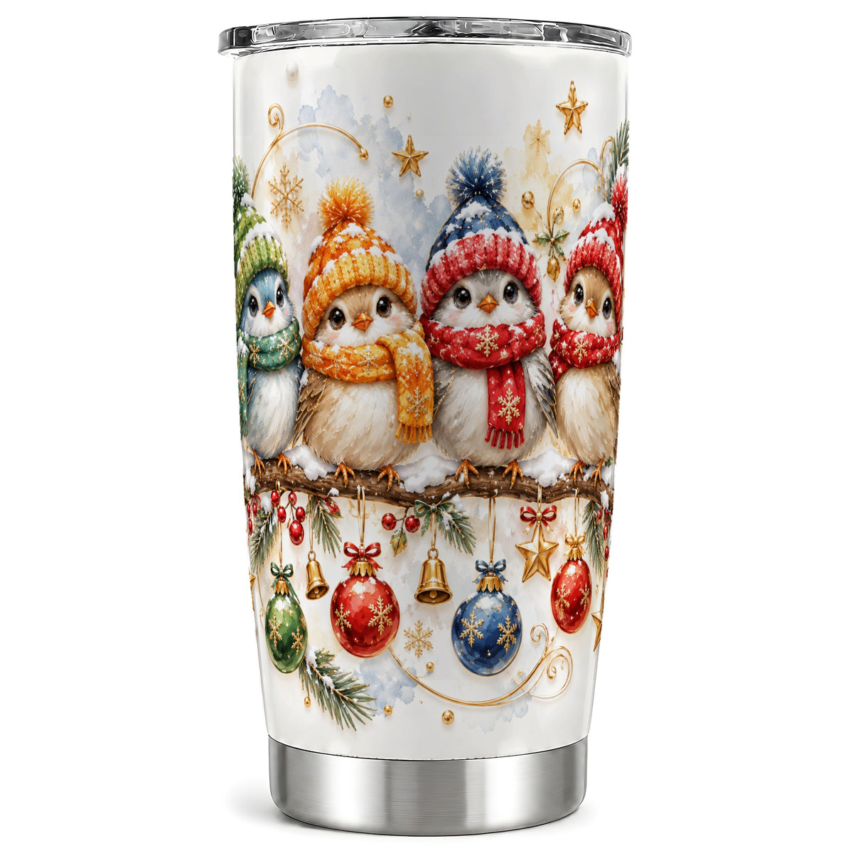 Winter Bird Tumbler 20oz, Cozy Songbird Tumbler, Stainless Steel Travel Cup