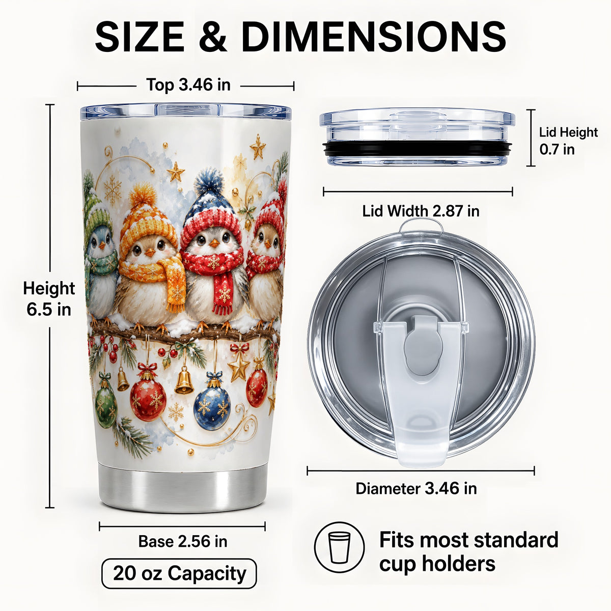 #pl[20oz|Steel] Winter Bird Tumbler 20oz, Cozy Songbird Tumbler, Stainless Steel Travel Cup
