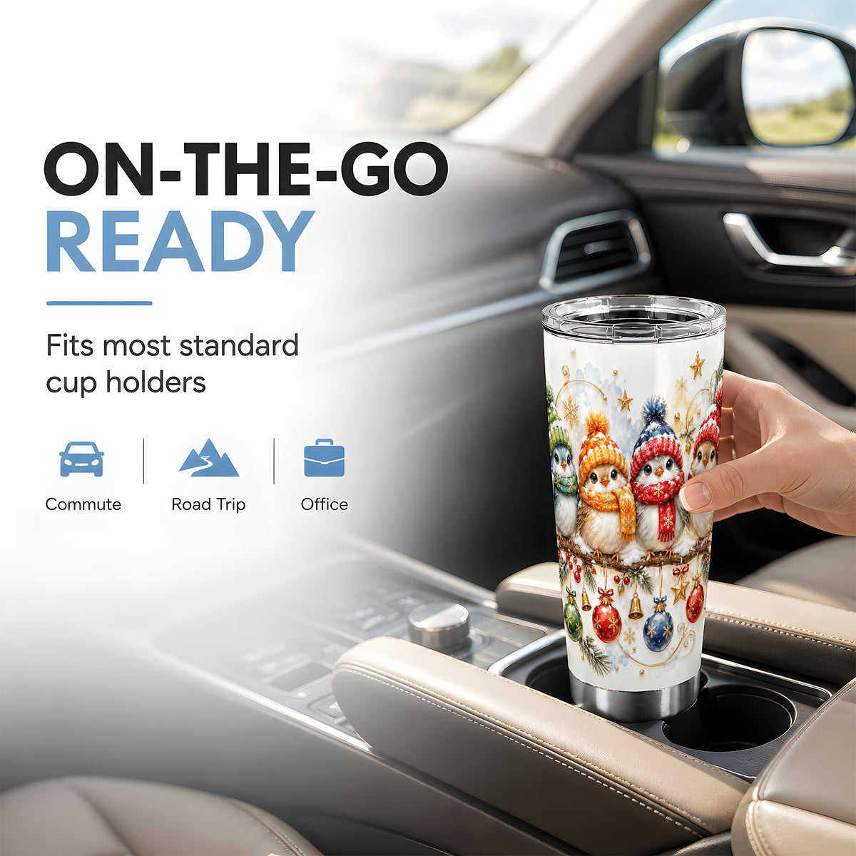 Winter Bird Tumbler 20oz, Cozy Songbird Tumbler, Stainless Steel Travel Cup