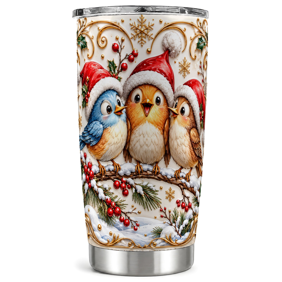 Songbird Tumbler 20oz, Santa Hat Tumbler, Stainless Steel Travel Cup