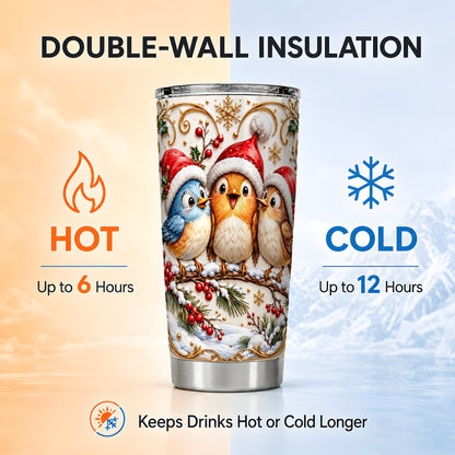 Songbird Tumbler 20oz, Santa Hat Tumbler, Stainless Steel Travel Cup