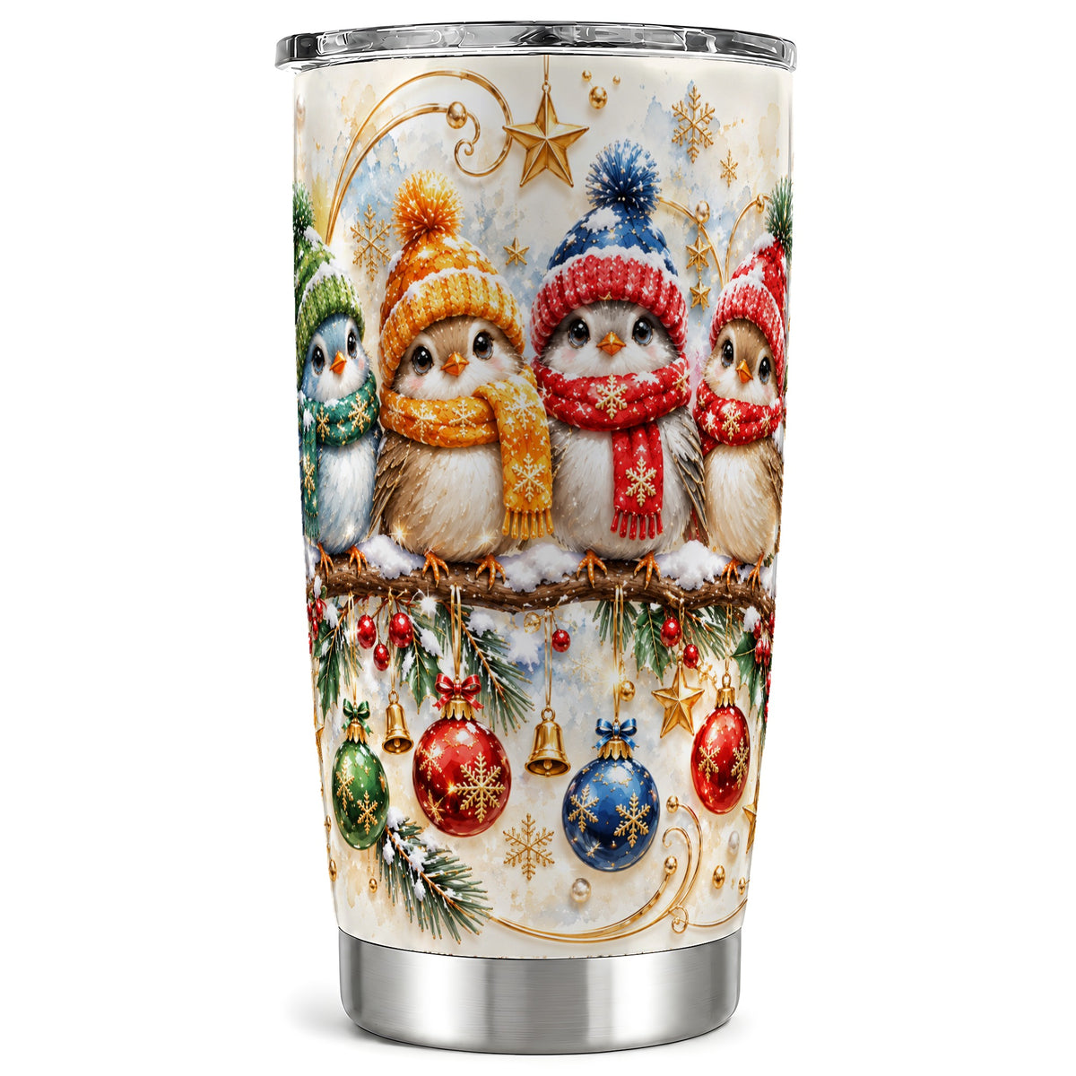 Christmas Birds Tumbler 20oz, Winter Tumbler, Stainless Steel Travel Cup