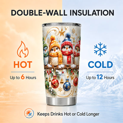 Christmas Birds Tumbler 20oz, Winter Tumbler, Stainless Steel Travel Cup