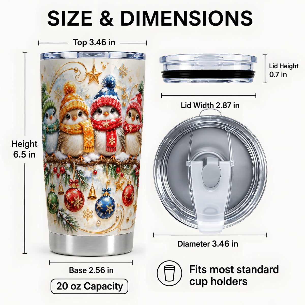 #pl[20oz|Steel] Christmas Birds Tumbler 20oz, Winter Tumbler, Stainless Steel Travel Cup