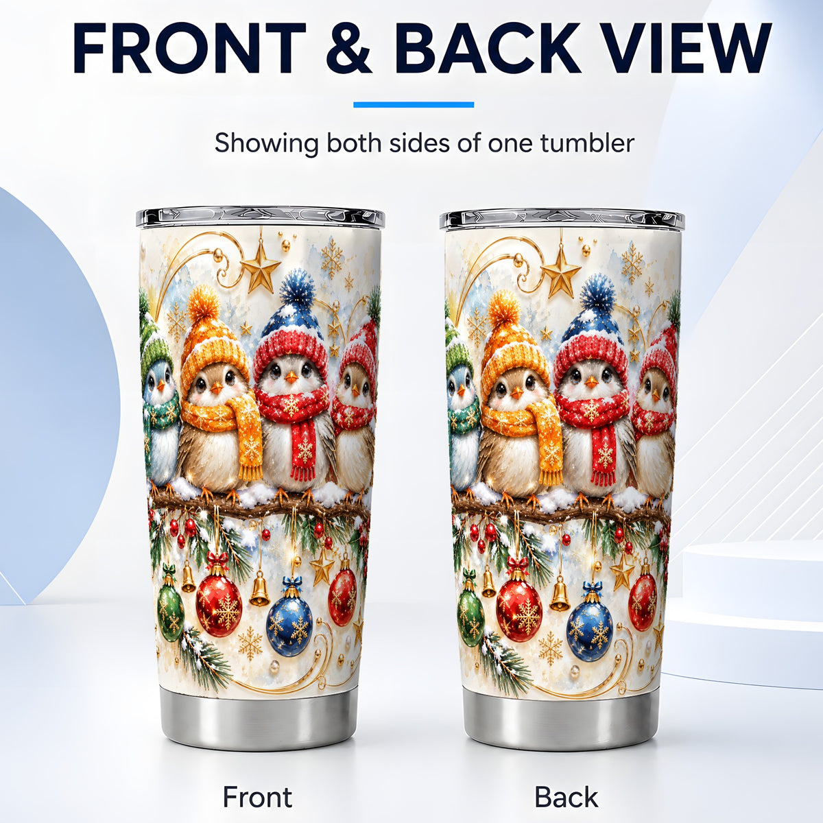 #pl[20oz|Steel] Christmas Birds Tumbler 20oz, Winter Tumbler, Stainless Steel Travel Cup
