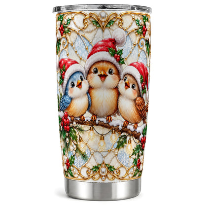 Christmas Songbirds Tumbler 20oz, Santa Bird Stainless Steel Travel Cup