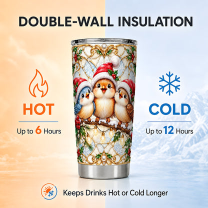 Christmas Songbirds Tumbler 20oz, Santa Bird Stainless Steel Travel Cup