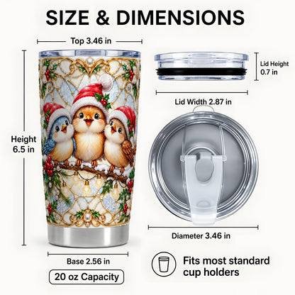 #pl[20oz|Steel] Christmas Songbirds Tumbler 20oz, Santa Bird Stainless Steel Travel Cup