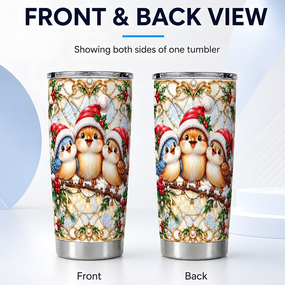 #pl[20oz|Steel] Christmas Songbirds Tumbler 20oz, Santa Bird Stainless Steel Travel Cup