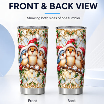 #pl[20oz|Steel] Christmas Songbirds Tumbler 20oz, Santa Bird Stainless Steel Travel Cup