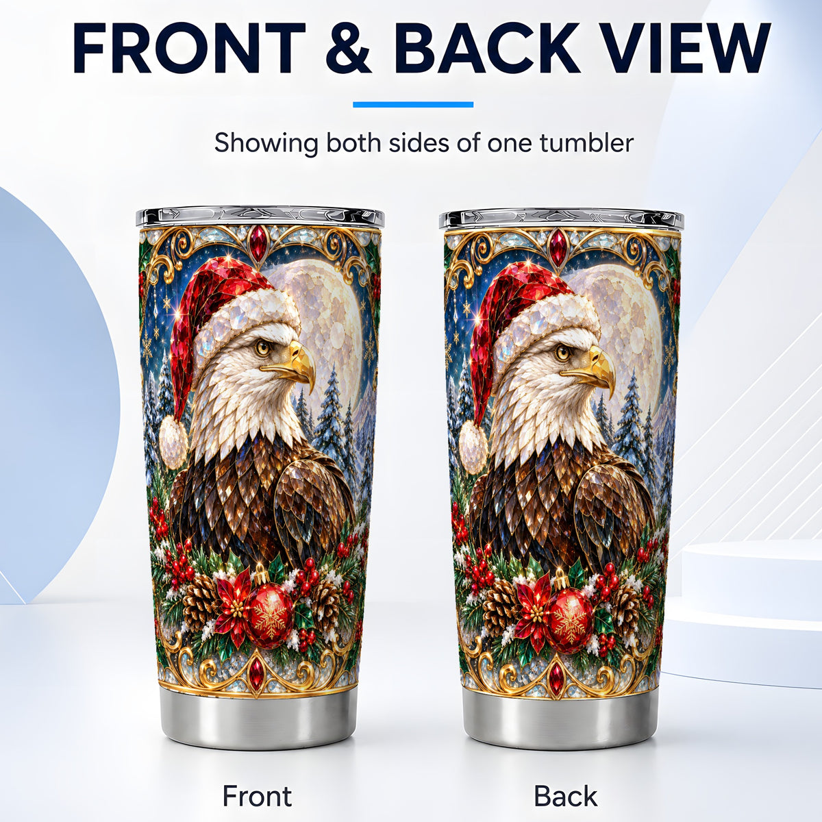 #pl[20oz|Steel] Christmas Eagle Tumbler 20oz, Winter Eagle Stainless Steel Travel Cup