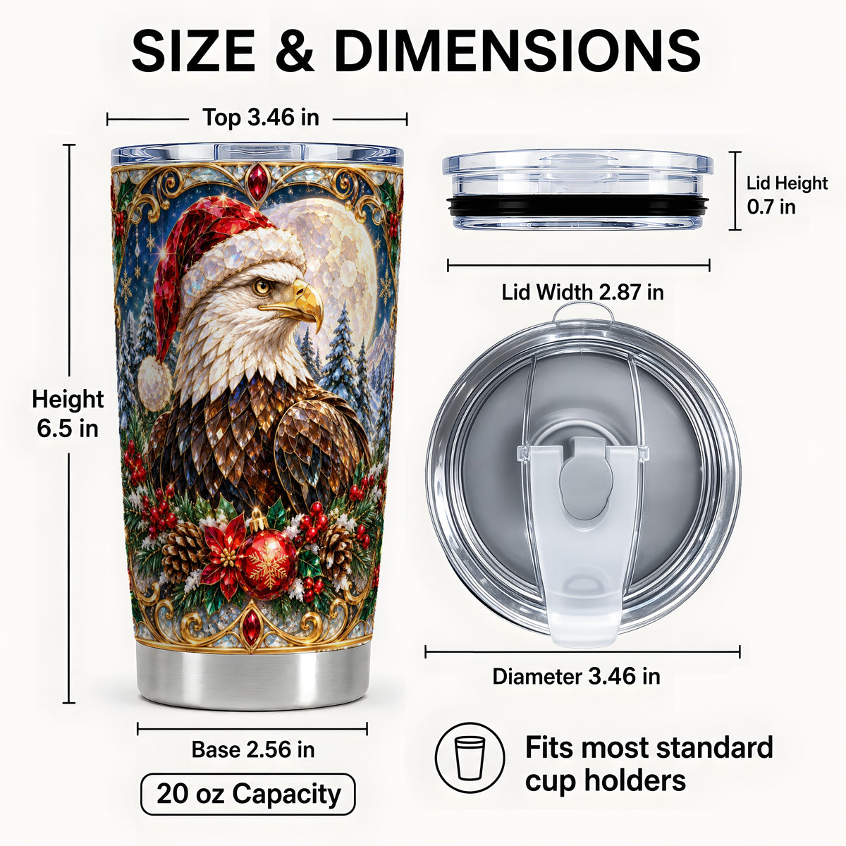 #pl[20oz|Steel] Christmas Eagle Tumbler 20oz, Winter Eagle Stainless Steel Travel Cup