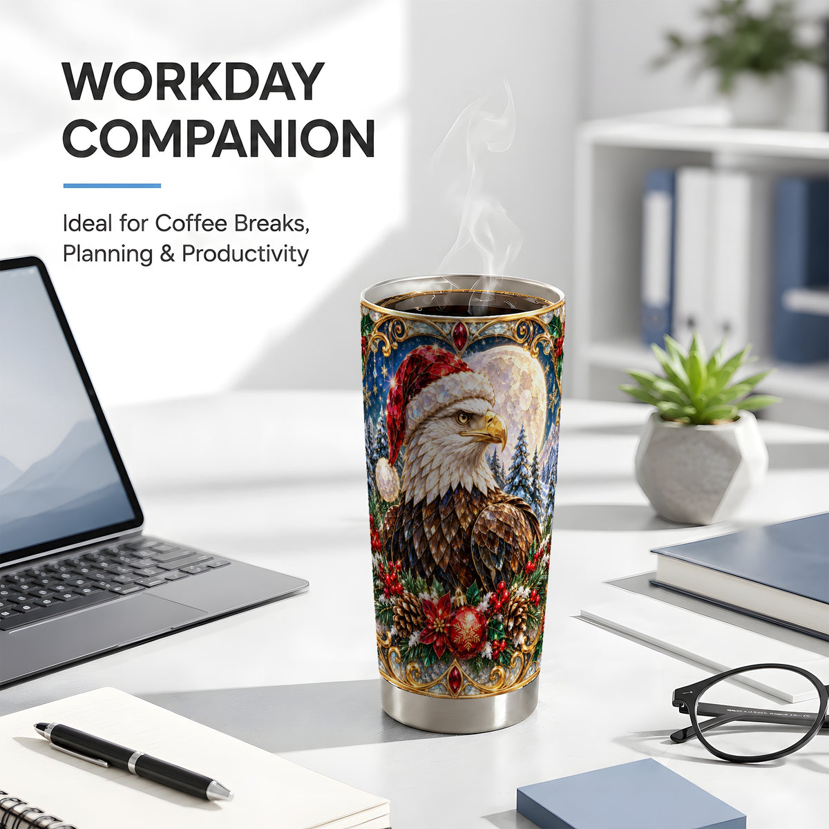 Christmas Eagle Tumbler 20oz, Winter Eagle Stainless Steel Travel Cup