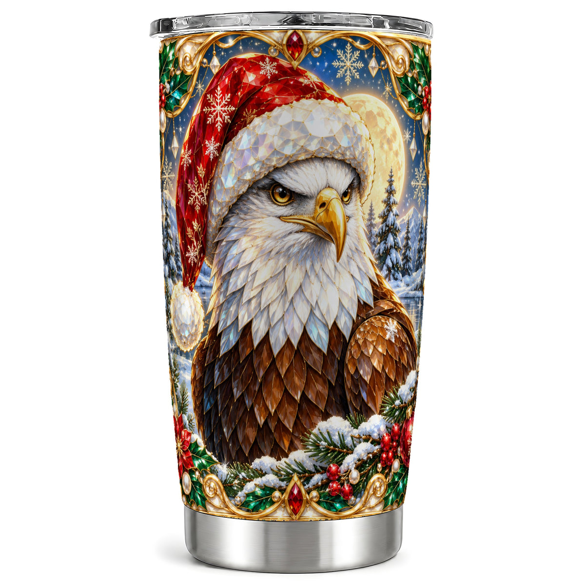 Christmas Bald Eagle Tumbler 20oz, Winter Stainless Steel Travel Cup