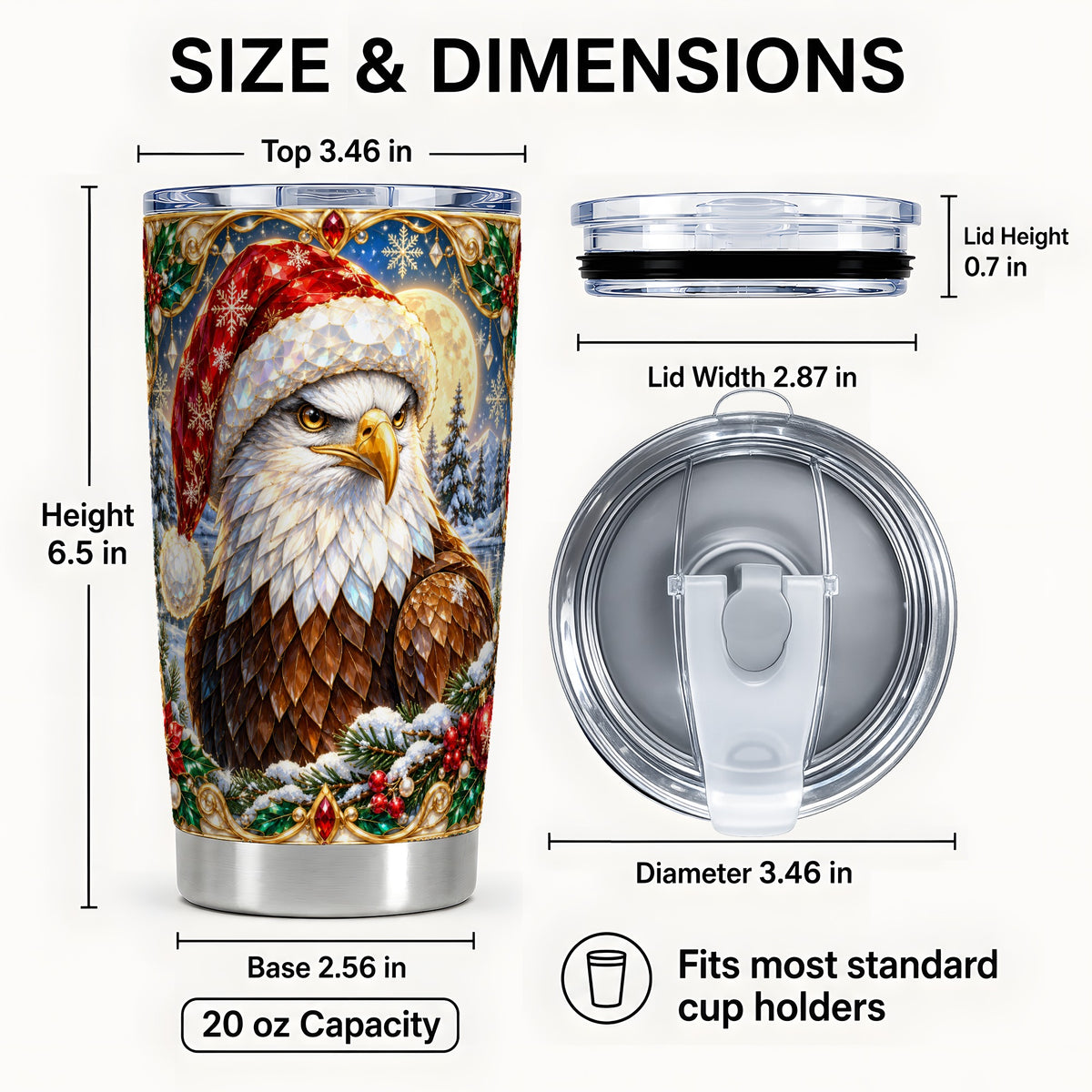 #pl[20oz|Steel] Christmas Bald Eagle Tumbler 20oz, Winter Stainless Steel Travel Cup