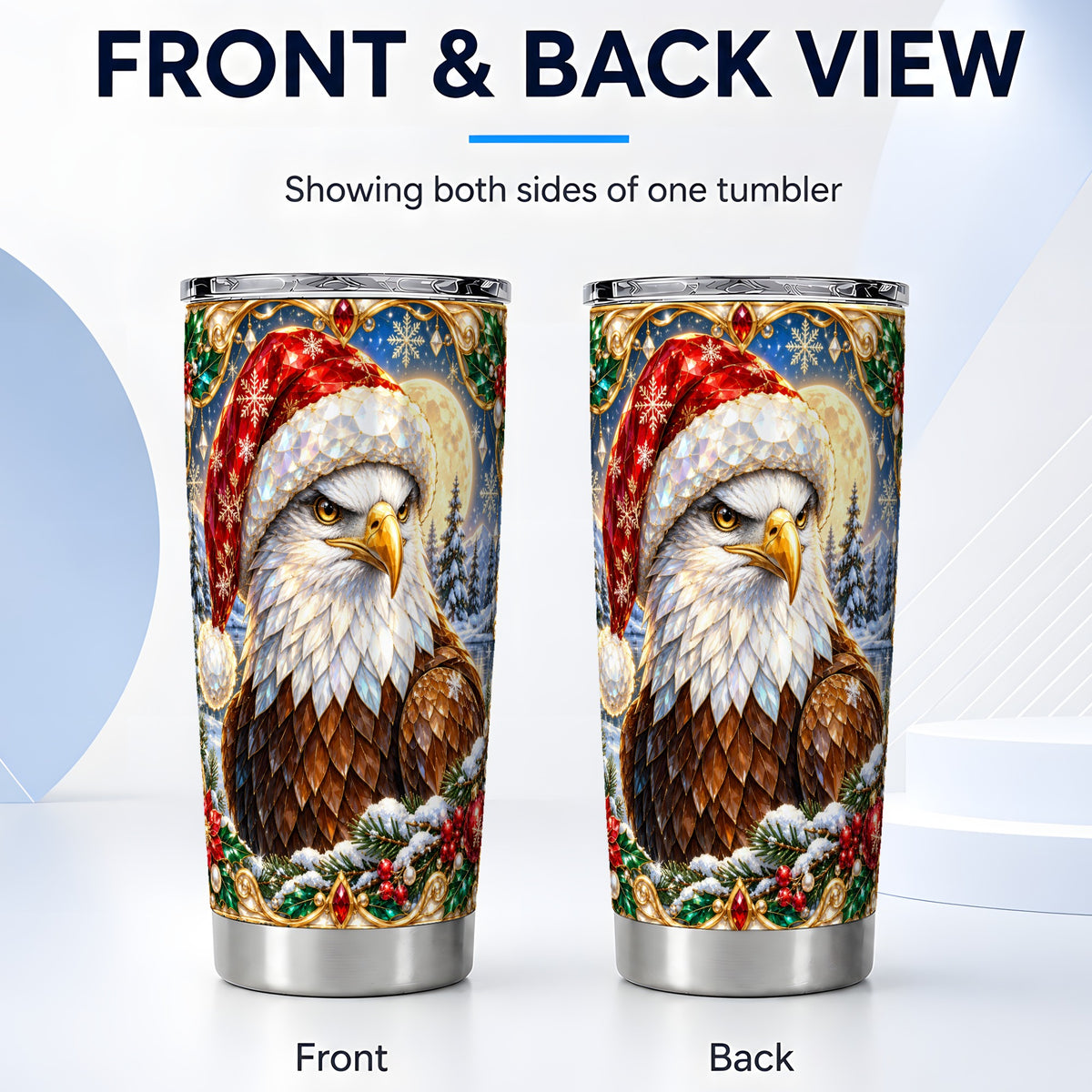 #pl[20oz|Steel] Christmas Bald Eagle Tumbler 20oz, Winter Stainless Steel Travel Cup
