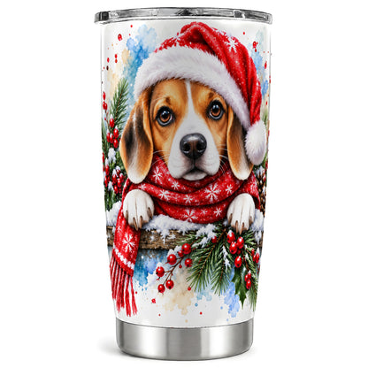 Christmas Beagle Tumbler 20oz, Santa Dog Stainless Steel Travel Cup