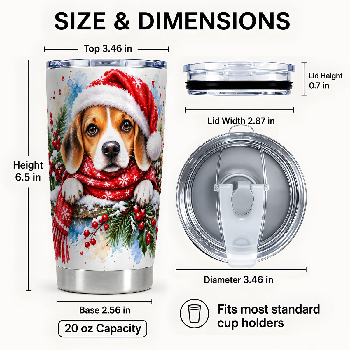 #pl[20oz|Steel] Christmas Beagle Tumbler 20oz, Santa Dog Stainless Steel Travel Cup