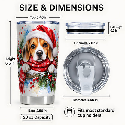 #pl[20oz|Steel] Christmas Beagle Tumbler 20oz, Santa Dog Stainless Steel Travel Cup