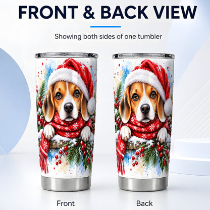 #pl[20oz|Steel] Christmas Beagle Tumbler 20oz, Santa Dog Stainless Steel Travel Cup