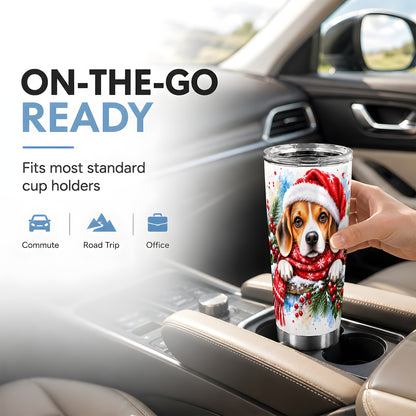 Christmas Beagle Tumbler 20oz, Santa Dog Stainless Steel Travel Cup