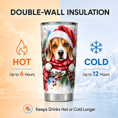 Christmas Beagle Tumbler 20oz, Santa Dog Stainless Steel Travel Cup