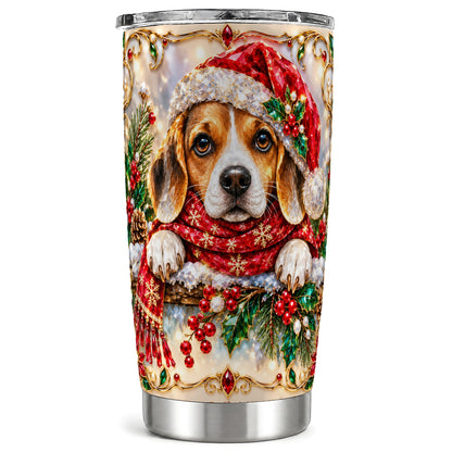 Christmas Beagle Tumbler 20oz, Puppy Tumbler, Stainless Steel Travel Cup