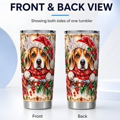 #pl[20oz|Steel] Christmas Beagle Tumbler 20oz, Puppy Tumbler, Stainless Steel Travel Cup