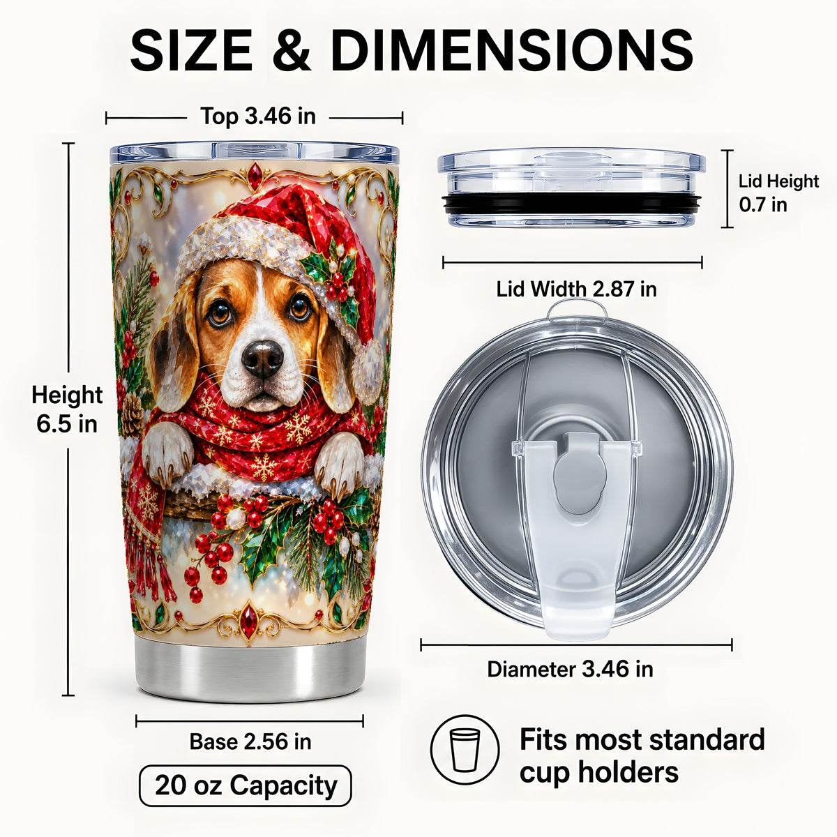 #pl[20oz|Steel] Christmas Beagle Tumbler 20oz, Puppy Tumbler, Stainless Steel Travel Cup