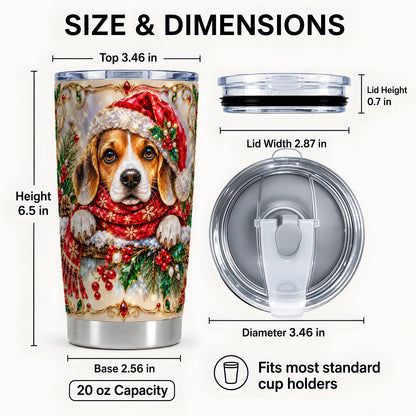 #pl[20oz|Steel] Christmas Beagle Tumbler 20oz, Puppy Tumbler, Stainless Steel Travel Cup