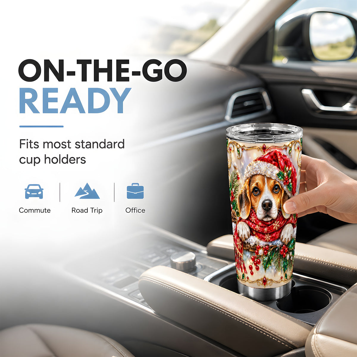 Christmas Beagle Tumbler 20oz, Puppy Tumbler, Stainless Steel Travel Cup