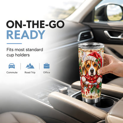 Christmas Beagle Tumbler 20oz, Puppy Tumbler, Stainless Steel Travel Cup