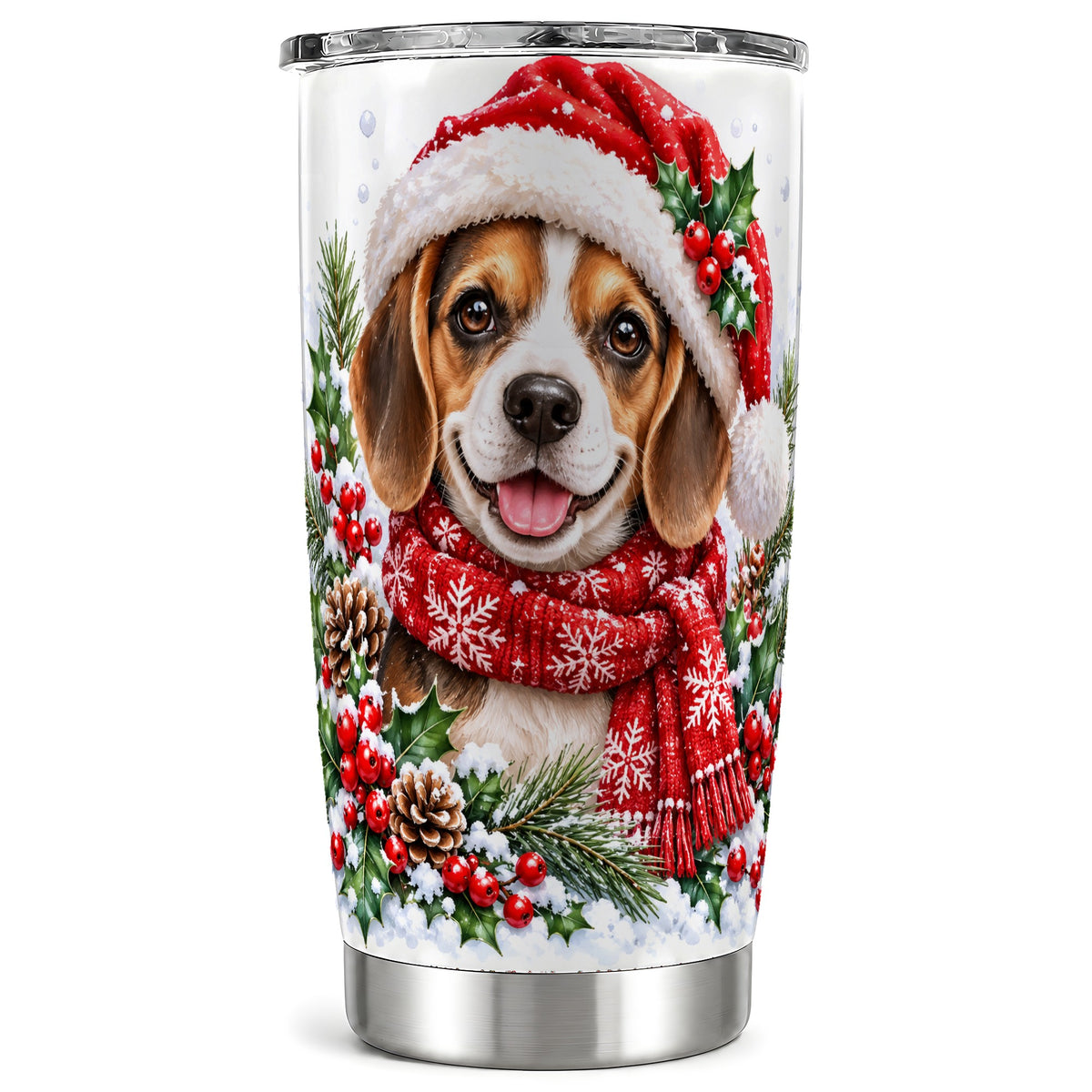 Christmas Beagle Tumbler 20oz, Puppy Tumbler, Stainless Steel Travel Cup