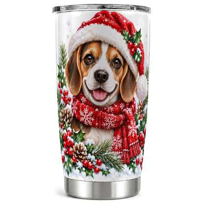 Christmas Beagle Tumbler 20oz, Puppy Tumbler, Stainless Steel Travel Cup