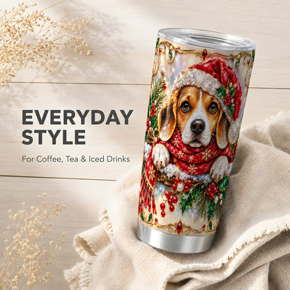 Christmas Beagle Tumbler 20oz, Puppy Tumbler, Stainless Steel Travel Cup