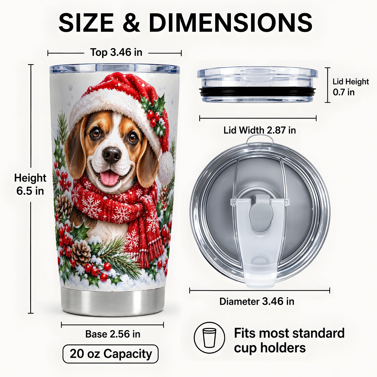 #pl[20oz|Steel] Christmas Beagle Tumbler 20oz, Puppy Tumbler, Stainless Steel Travel Cup