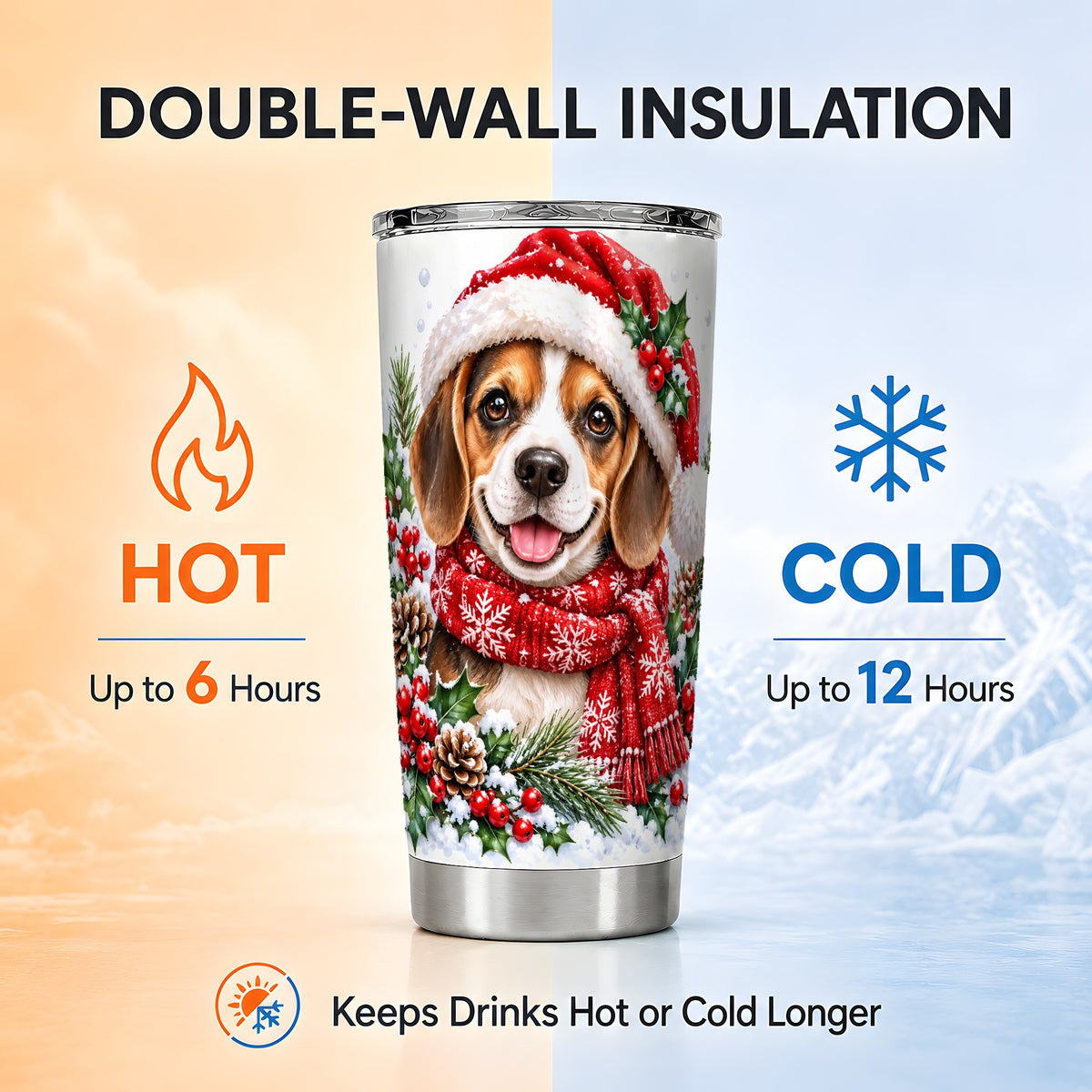 Christmas Beagle Tumbler 20oz, Puppy Tumbler, Stainless Steel Travel Cup