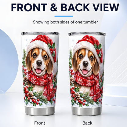 #pl[20oz|Steel] Christmas Beagle Tumbler 20oz, Puppy Tumbler, Stainless Steel Travel Cup