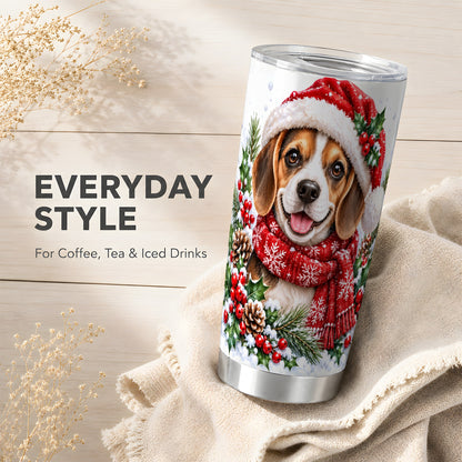 Christmas Beagle Tumbler 20oz, Puppy Tumbler, Stainless Steel Travel Cup