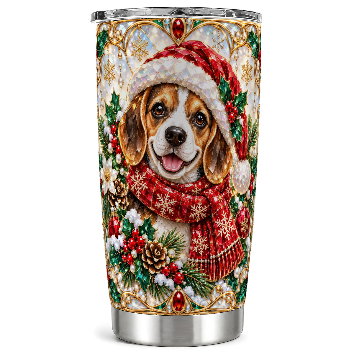 Jeweled Beagle Tumbler 20oz, Puppy Tumbler, Stainless Steel Travel Cup