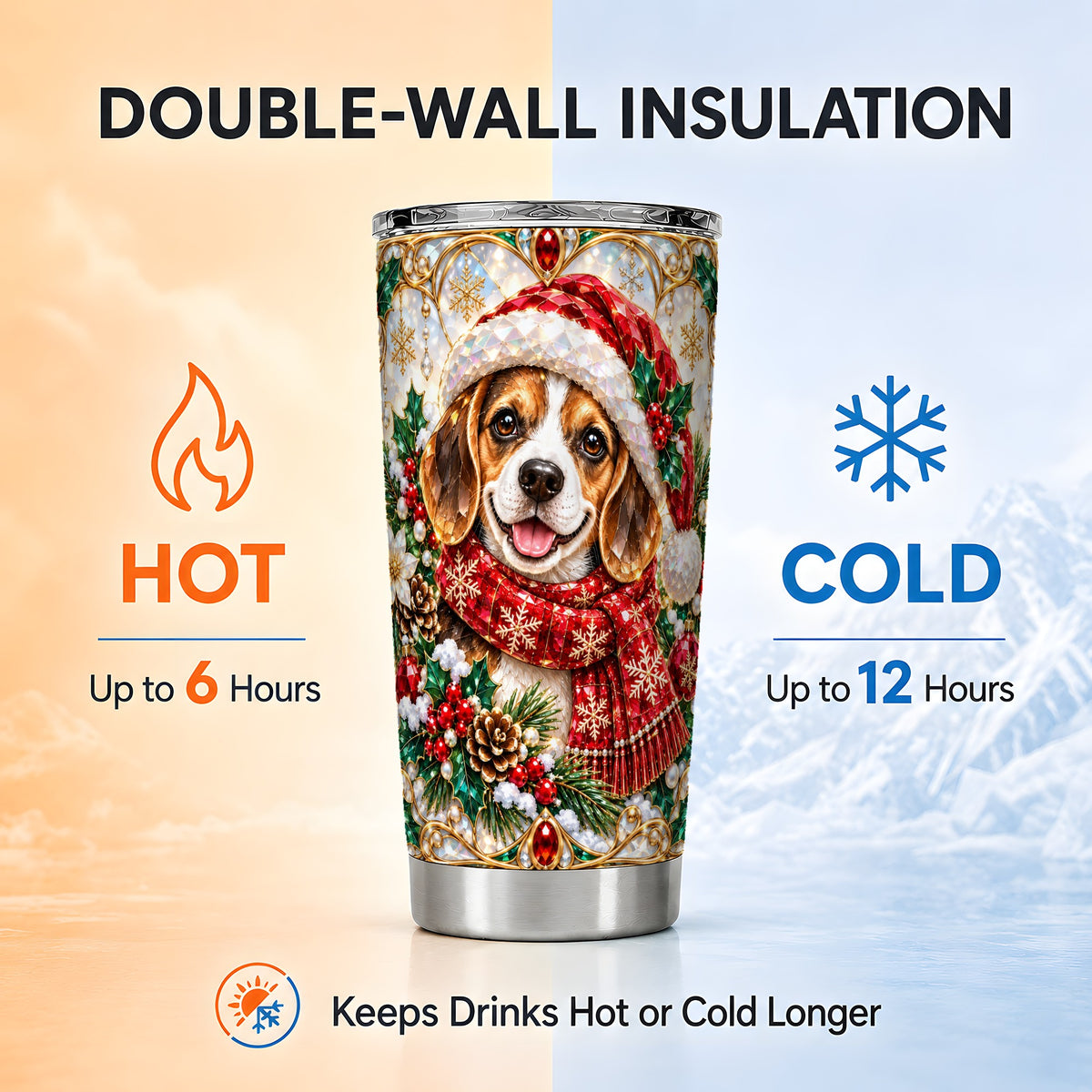 Jeweled Beagle Tumbler 20oz, Puppy Tumbler, Stainless Steel Travel Cup