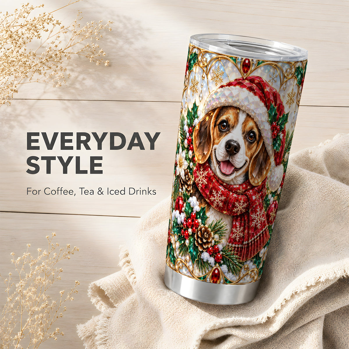 Jeweled Beagle Tumbler 20oz, Puppy Tumbler, Stainless Steel Travel Cup