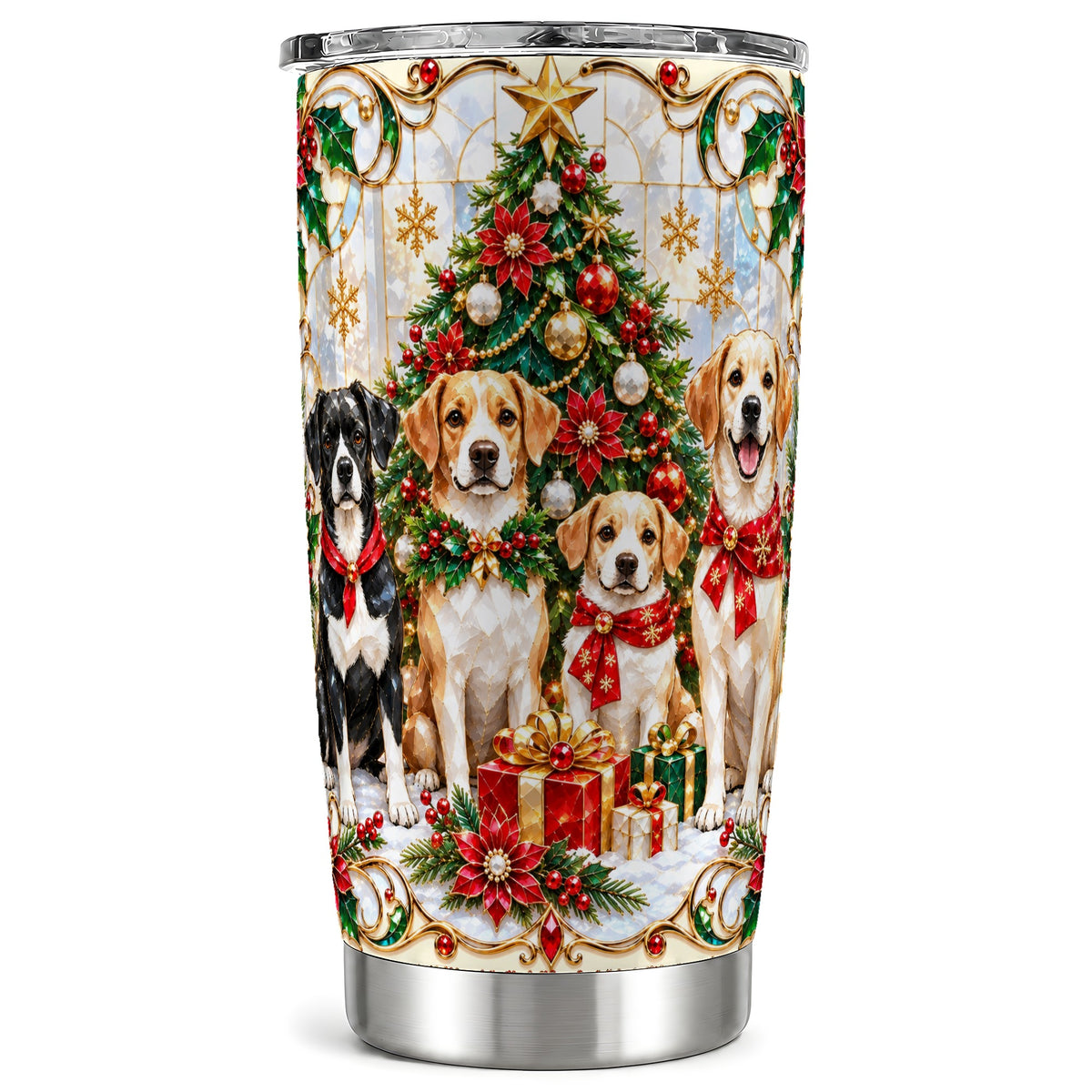 Christmas Dogs Tumbler 20oz, Pet Tumbler, Stainless Steel Travel Cup