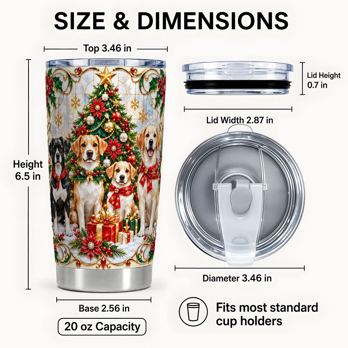 #pl[20oz|Steel] Christmas Dogs Tumbler 20oz, Pet Tumbler, Stainless Steel Travel Cup