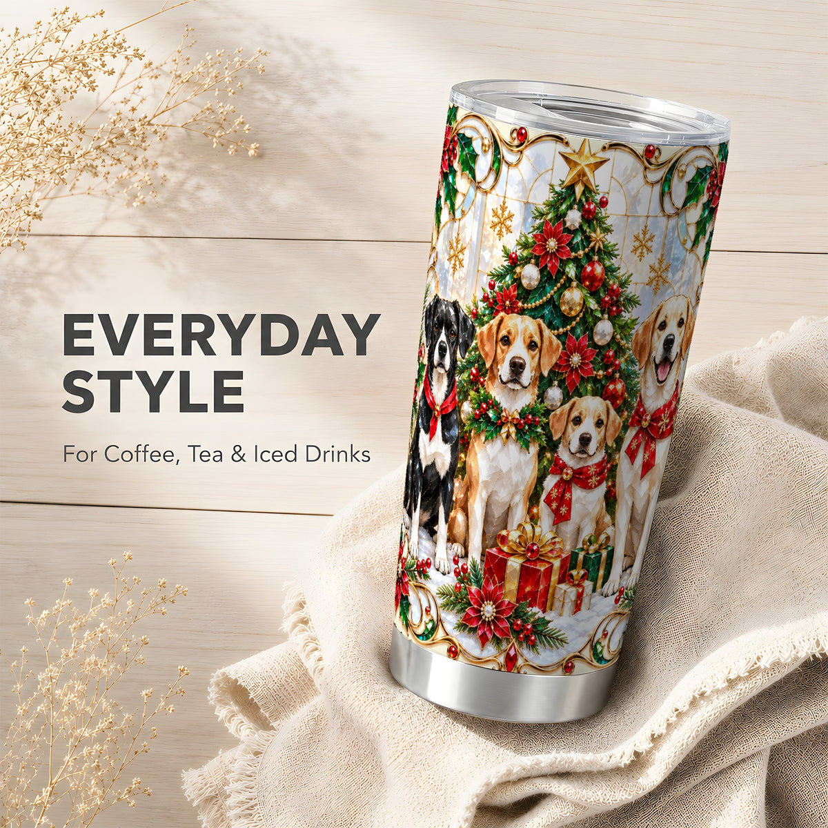 Christmas Dogs Tumbler 20oz, Pet Tumbler, Stainless Steel Travel Cup